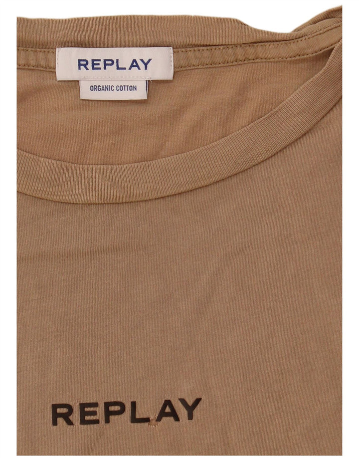 Replay Mens T-Shirt Top Large Beige Cotton