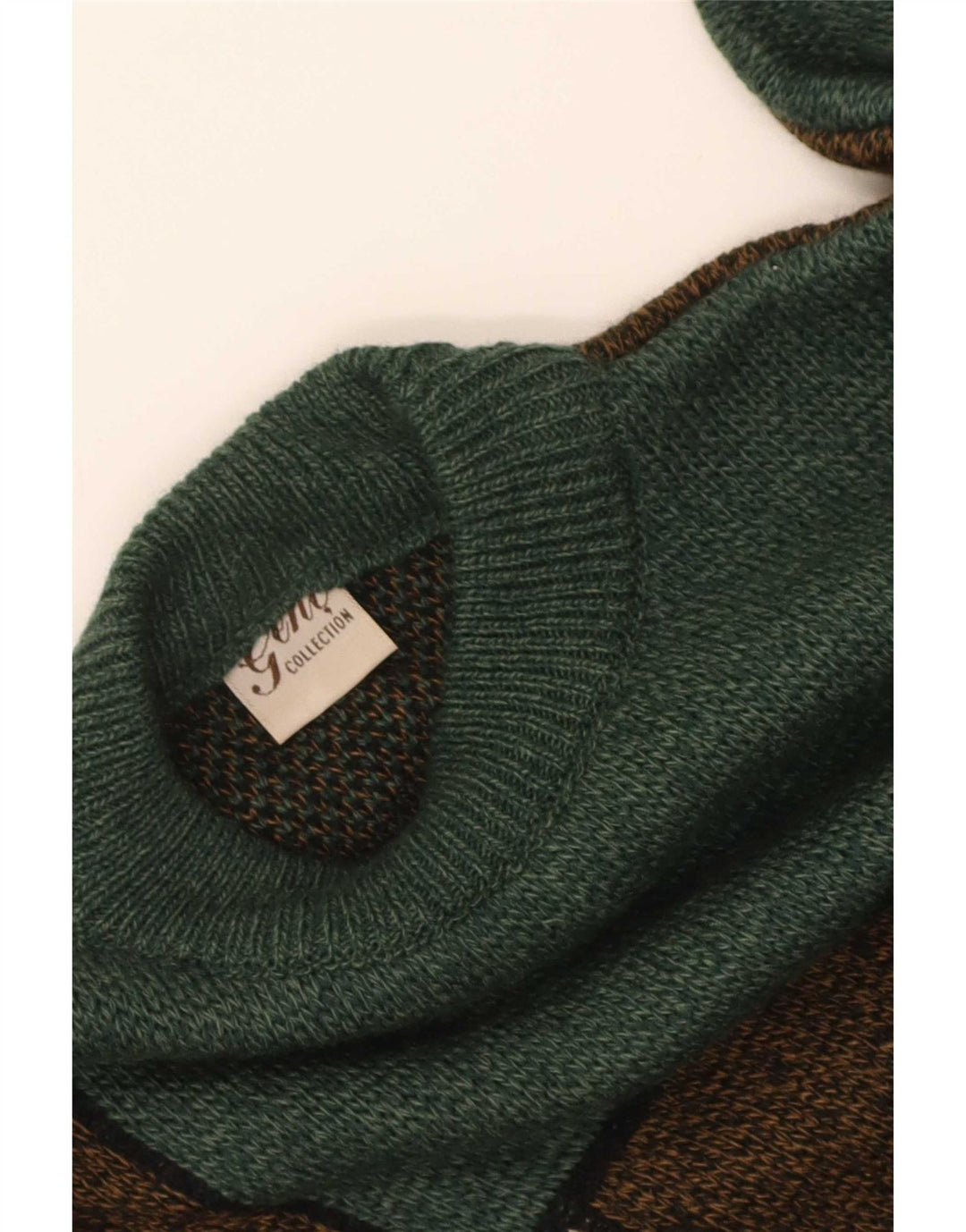 Vintage Mens Turtle Neck Jumper Sweater Medium Green Colourblock