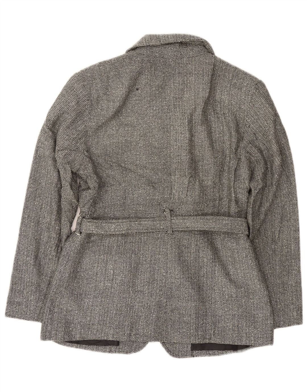 Fishbone Womens Overcoat UK 14 Large Black Herringbone Acrylic