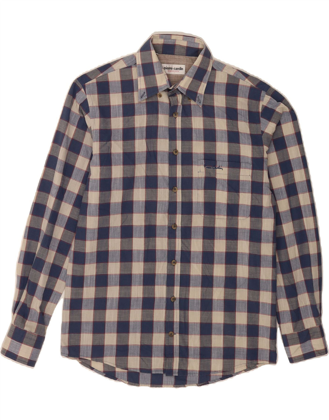 PIERRE CARDIN Mens Shirt Size 39 Medium Blue Check Cotton Vintage Pierre Cardin and Second-Hand Pierre Cardin from Messina Hembry 