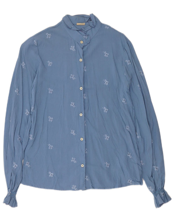 Bluză Cămașă Vintage Femei IT 42 Medium Blue Floral Viscose