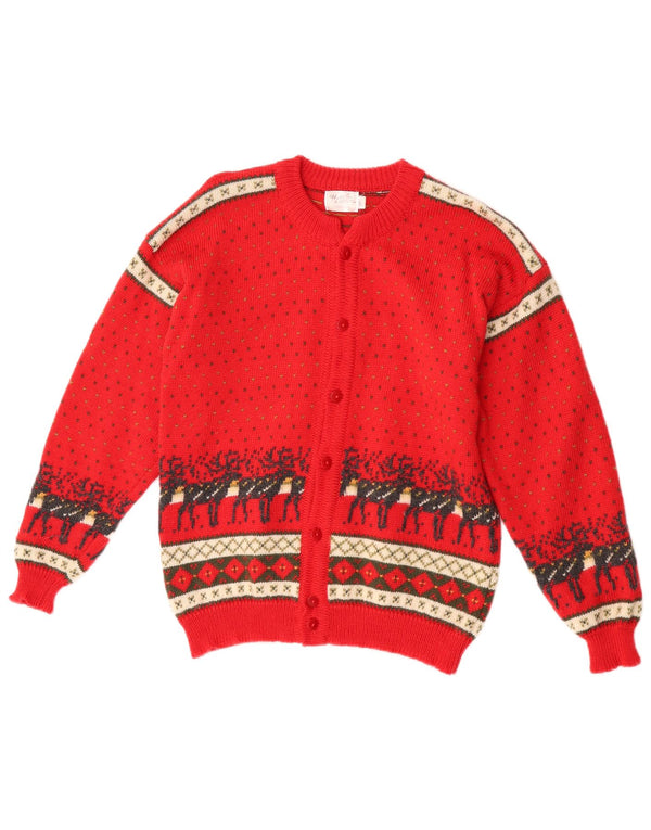 Maglione cardigan per ragazze Maria Lammi 13-14 anni Lana merino Fair Isle rossa
