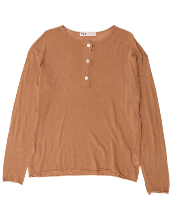 Zara Womens Oversized Boat Neck Jumper Sweater UK 10 Small Brown Acryl
