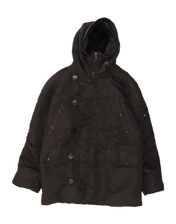 ALPHA INDUSTRIES Mens Hooded Windbreaker Jacket UK 38 Medium Black