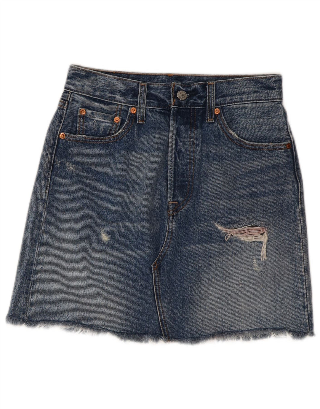 LEVI'S Womens Distressed Denim Skirt W26 Small Blue Cotton