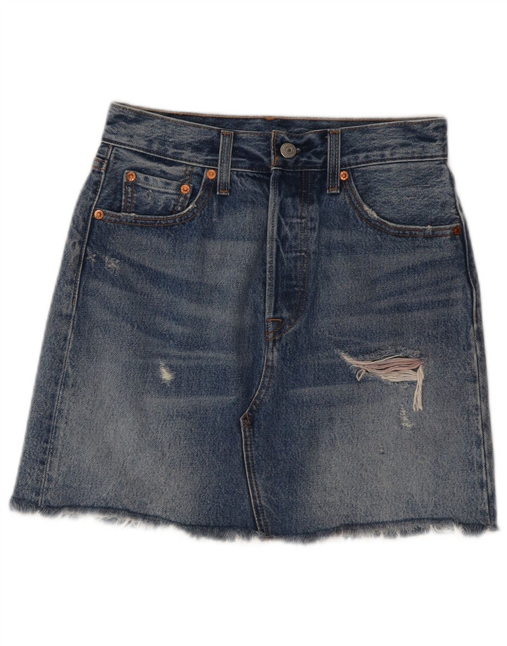 LEVI'S Womens Distressed Denim Skirt W26 Small Blue Cotton