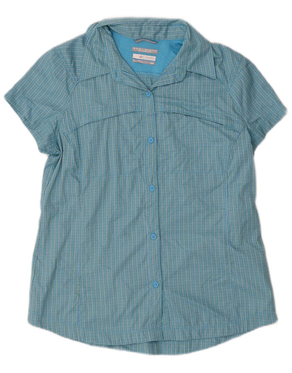 Columbia Womens Omni-Shade Short Sleeve Shirt UK 12 Medium Blue Check