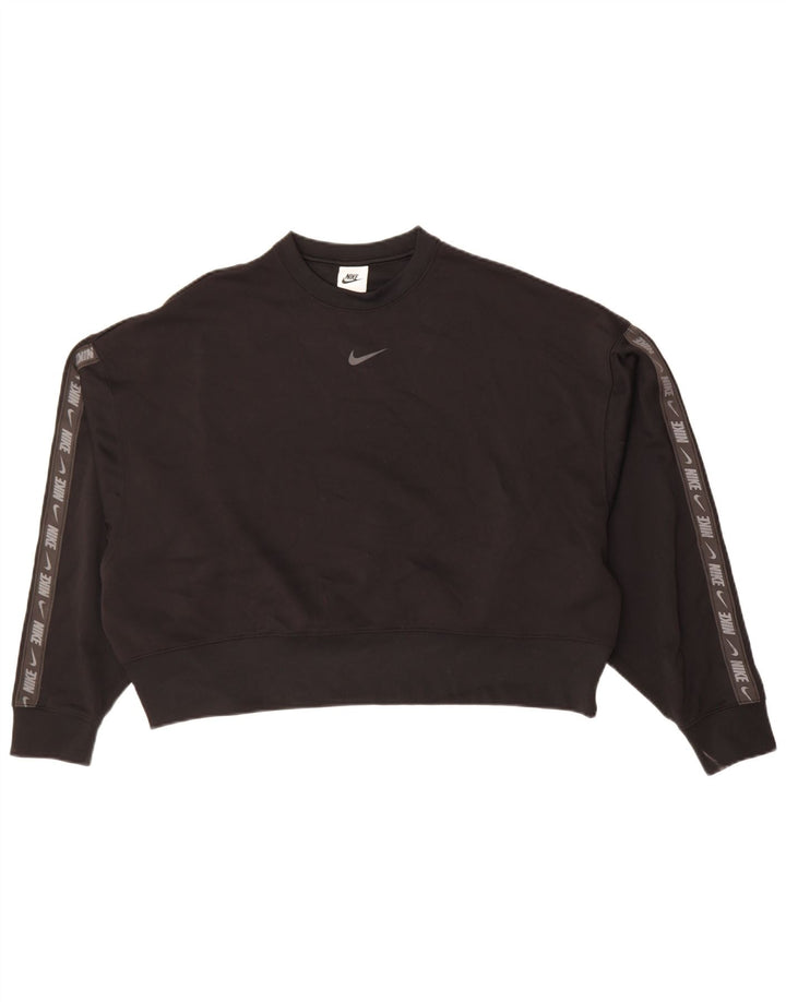 NIKE Womens Crop Oversized Graphic Sweatshirt Jumper UK 10 Small Black