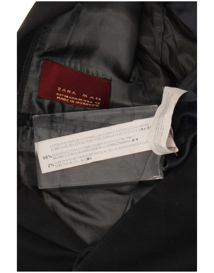 Zara Mens 2 Button Blazer Jacket EU 50 Medium Black Cotton