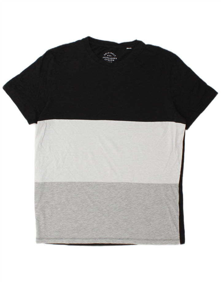 Jack & Jones Mens T-Shirt Top Large Black Colourblock
