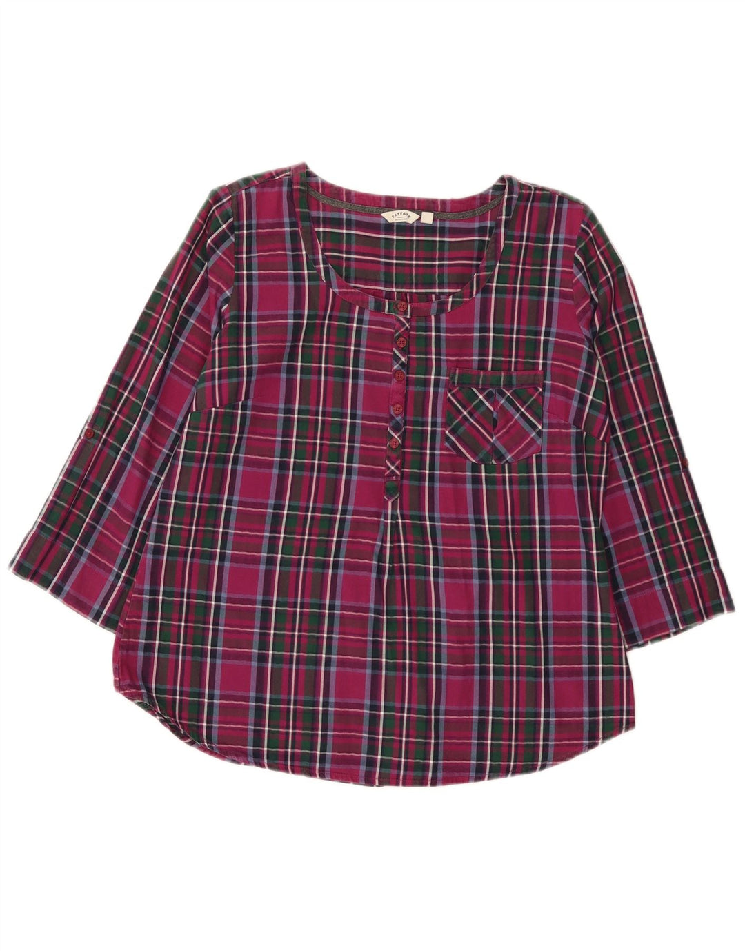 Camicia pullover con maniche a 3/4 da donna Fat Face UK 14 Cotone a quadri marrone medio
