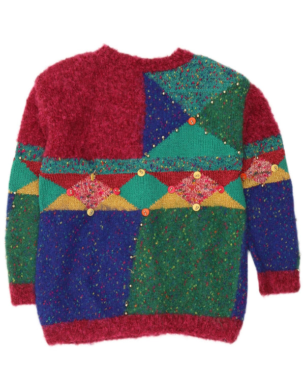 Vintage Damen Cardigan Pullover UK 16 Große bunte geometrische Neuheit