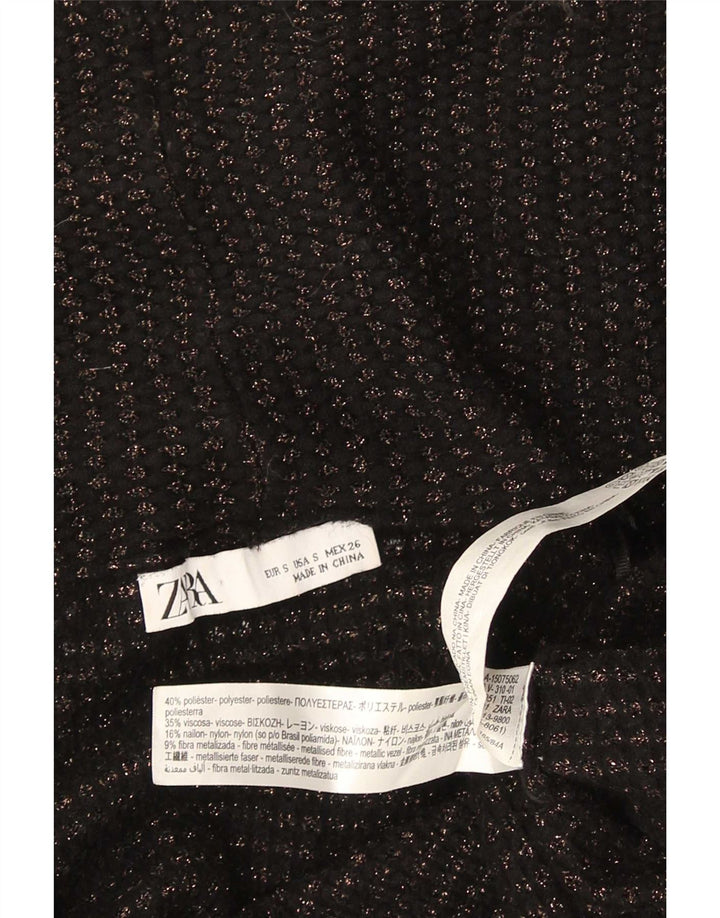 Zara Womens Longline Open Cardigan Sweater UK 10 Small Black Polyester