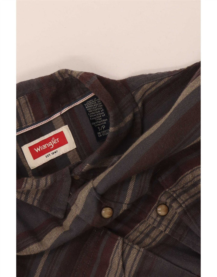 Wrangler Mens Flannel Shirt Small Grey Striped Cotton