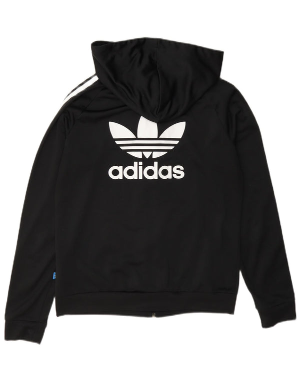 Adidas Womens Graphic Zip Hoodie Sweater UK 12 Medium Black Polyester