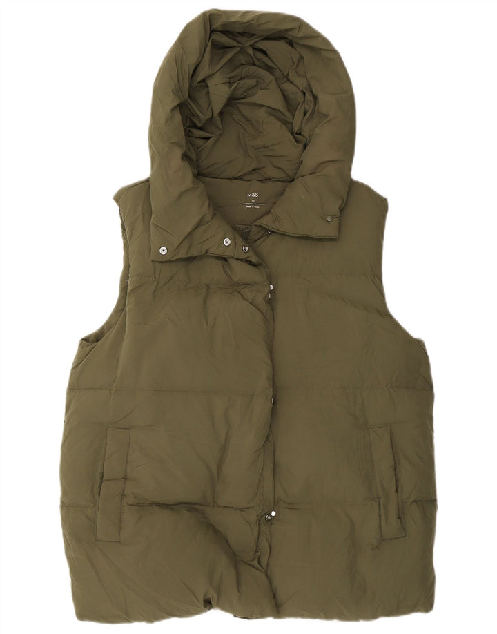 Marks & Spencer Womens Hooded Padded Gilet UK 12 Medium Green Polyester