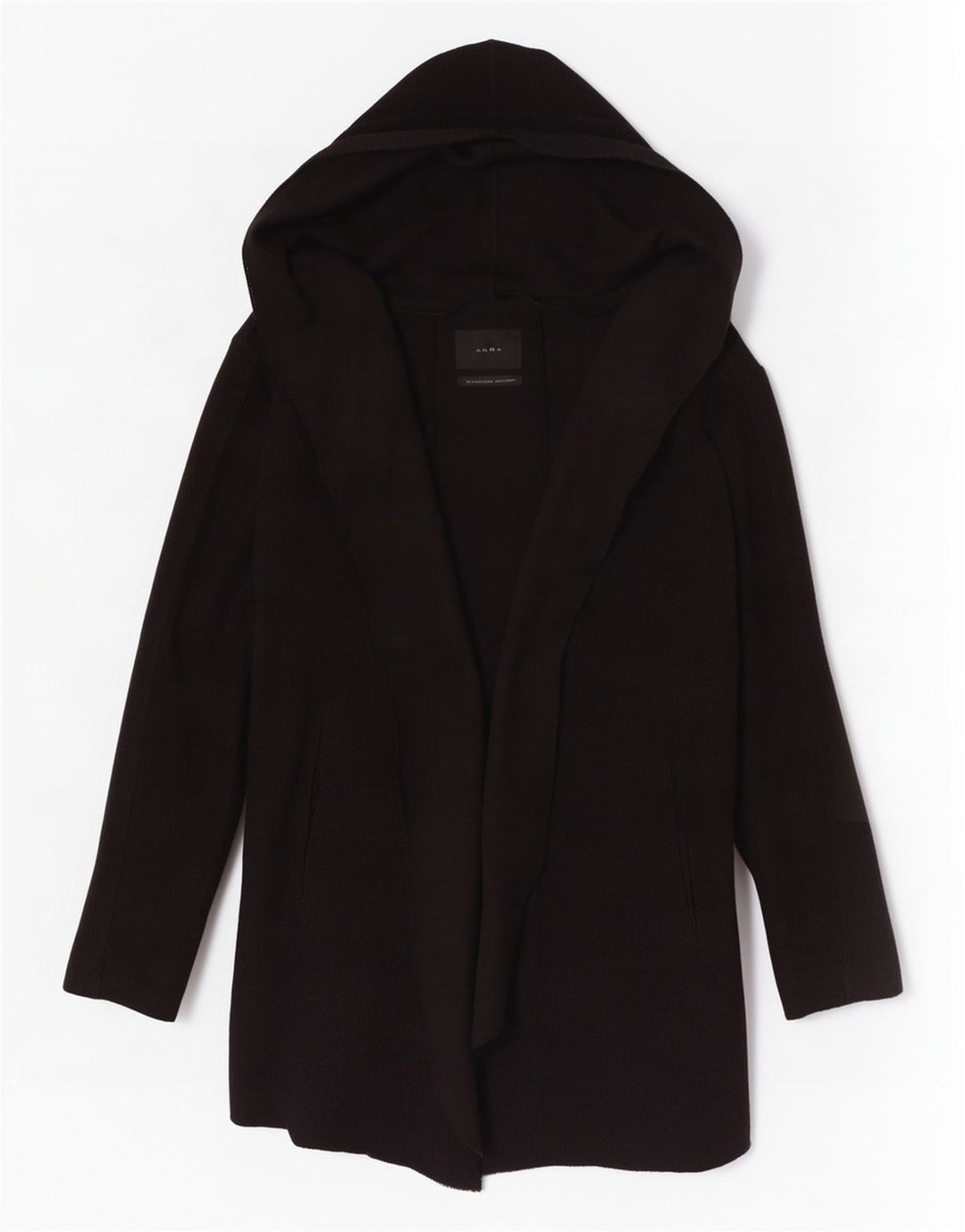 Zara Mens Longline Hooded Open Cardigan Sweater Medium Black
