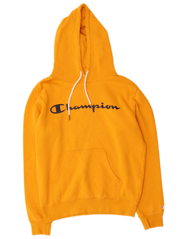 Champion Mens Graphic Hoodie Jumper Small Yellow Cotton