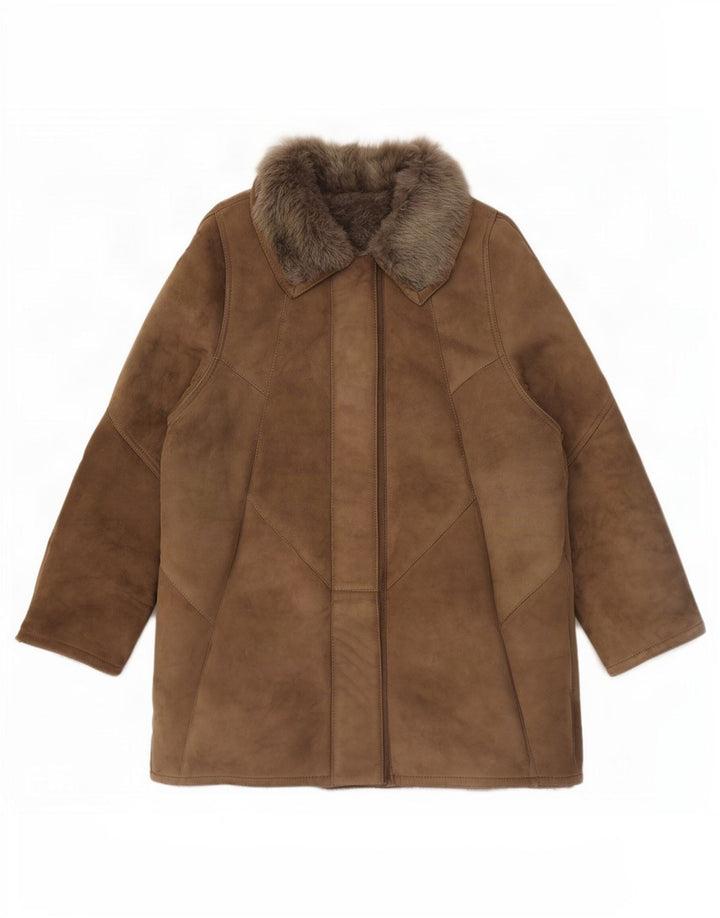 Vintage Womens Shearling Jacket EU 46 XL Brown