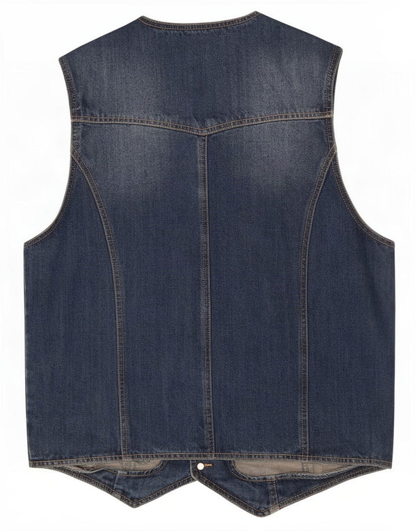 Gilet vintage da uomo in denim IT 52 grande in cotone blu