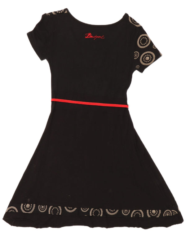 Desigual Kvinders Grafisk A-Line Kjole UK 12 Medium Sort Geometrisk
