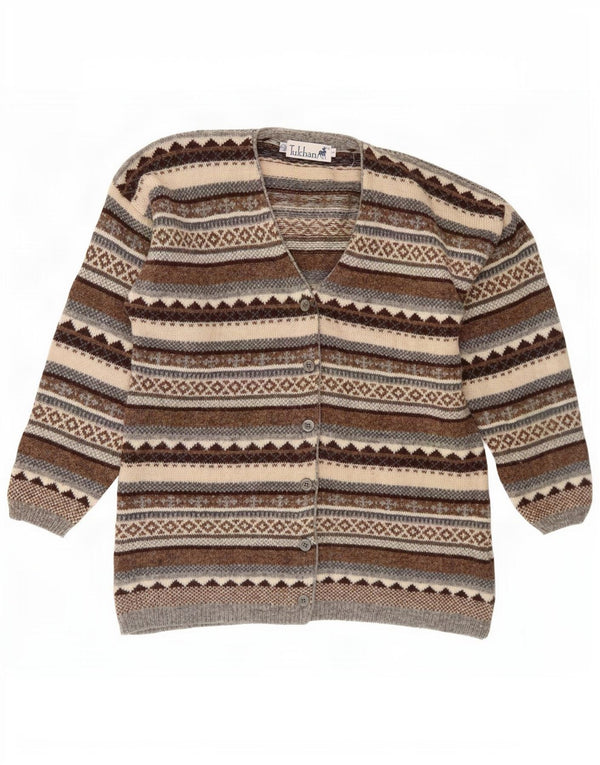 Damski sweter rozpinany Tulchan UK 14 Średni brąz Fair Isle New Wool