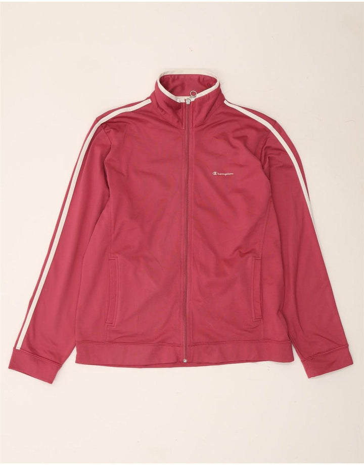 CHAMPION Womens Easy Fit Tracksuit Top Jacket UK 14 Medium Pink Polyester