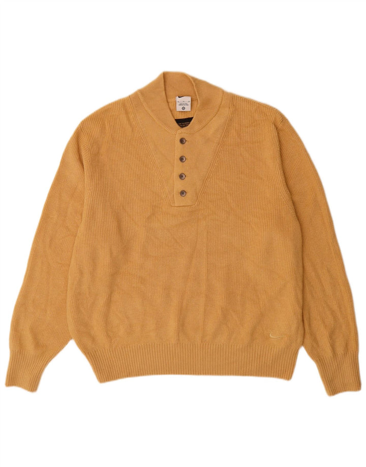 NIKE Hombre Botón Cuello Jersey Suéter XL Beige Poliéster