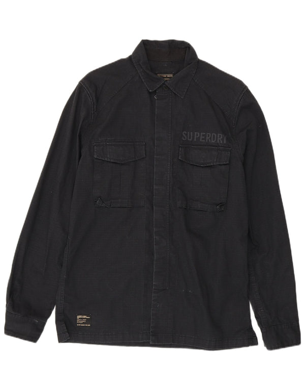 Superdry Mens California Overshirt Shirt Large Black Pinstripe Cotton