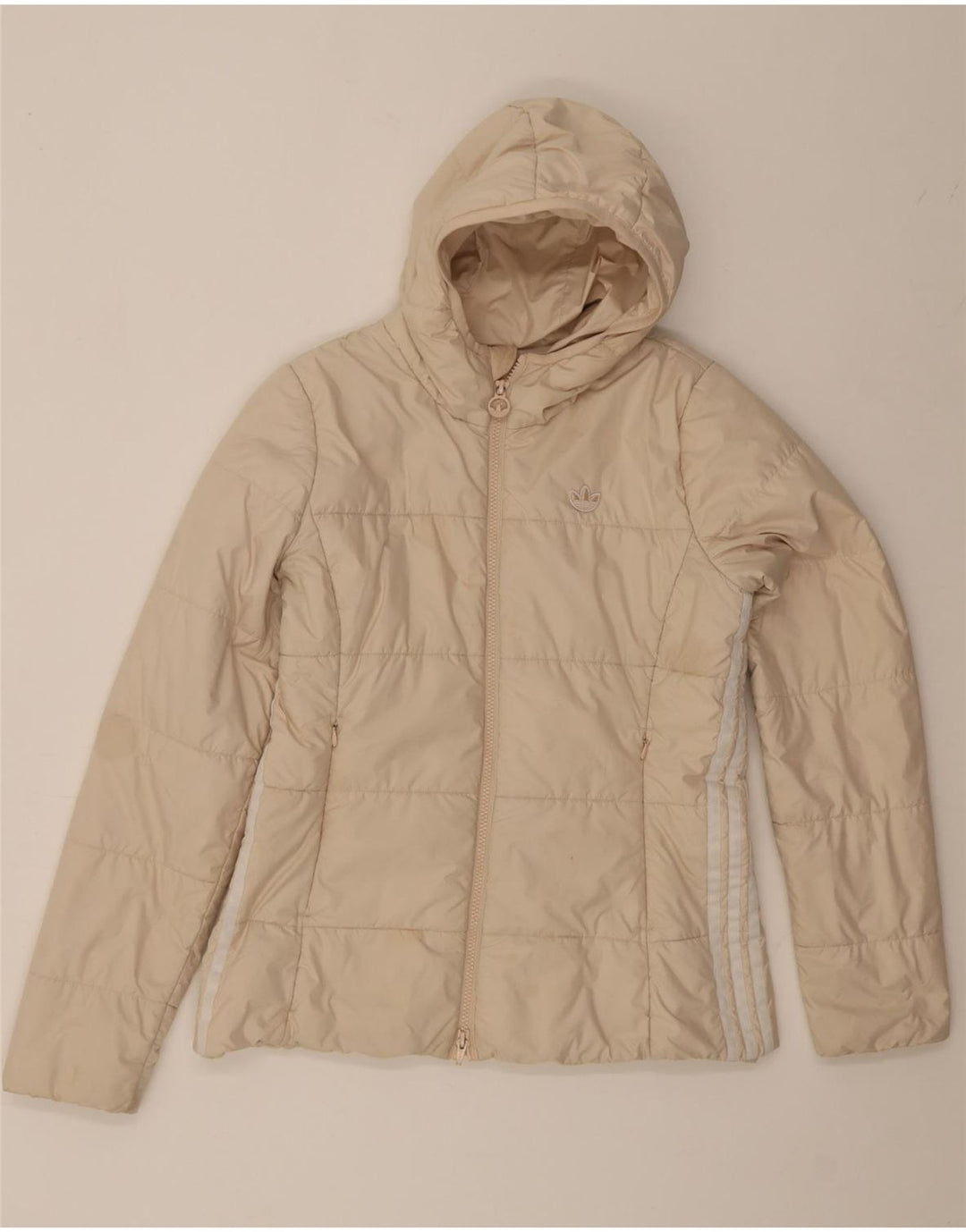 Giacca imbottita con cappuccio da donna Adidas UK 14 poliestere bianco sporco medio