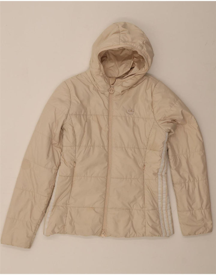 Giacca imbottita con cappuccio da donna Adidas UK 14 poliestere bianco sporco medio