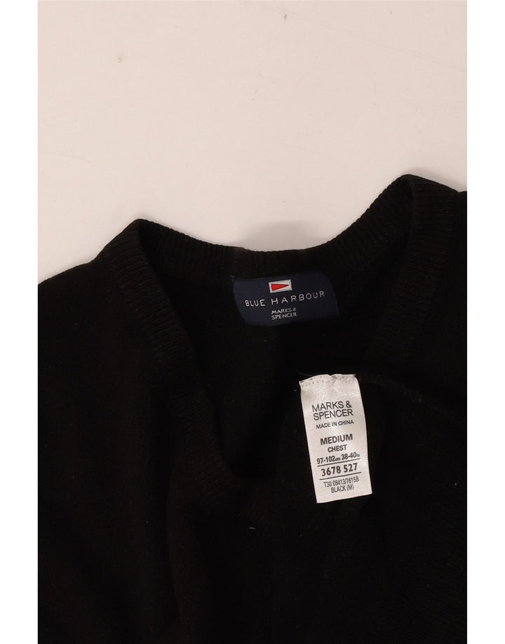 Marks & Spencer Mens V-Neck Jumper Sweater UK 38/40 Medium Black