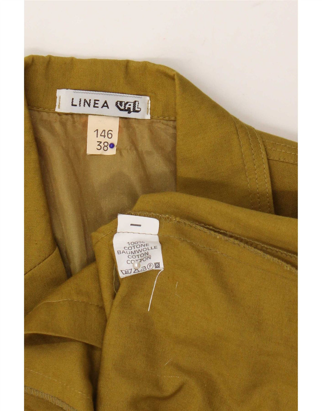 Vintage mujer 3/4 manga 2 botones Blazer chaqueta EU 38 algodón caqui medio