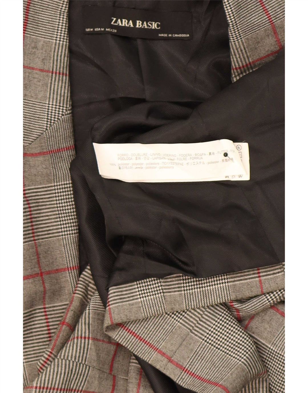 Zara Chaqueta Blazer De 1 Botón Para Mujer UK 42 Poliéster A Cuadros Gris Medio
