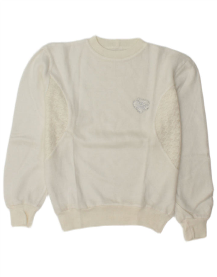 Vintage Womens Crew Neck Jumper Sweater UK 14 Medium White