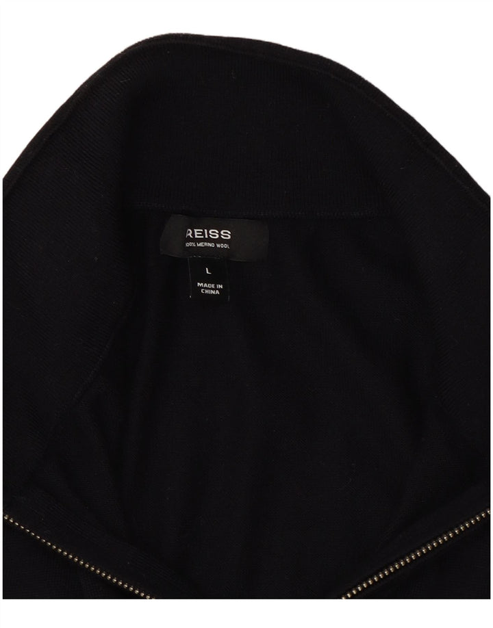 Reiss Mens Zip Neck Jumper Sweater Large Navy Blue