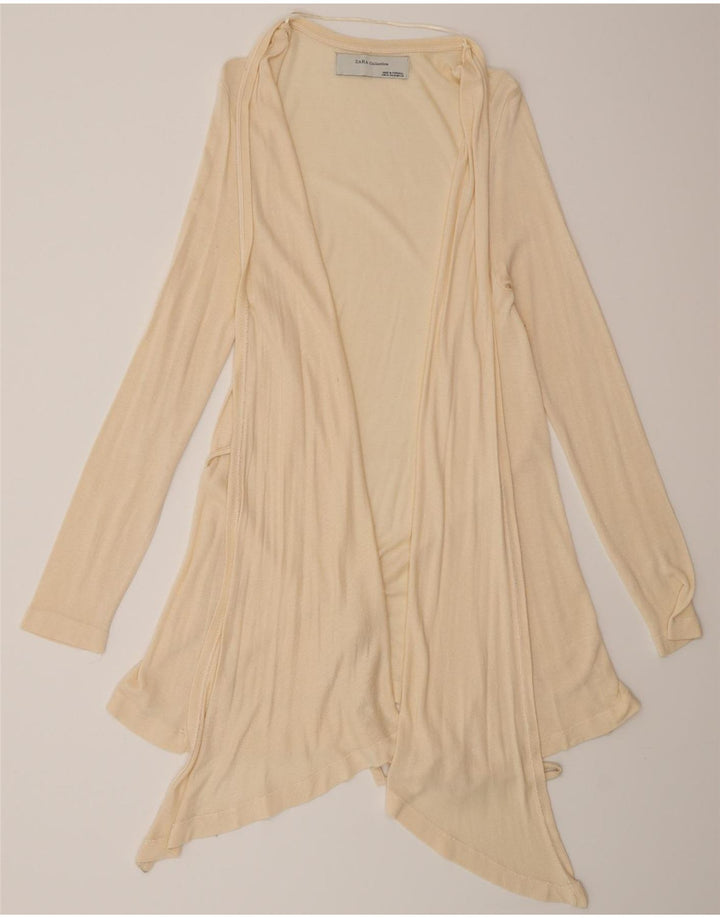 Zara Dame Longline Cardigan Sweater UK 12 Medium Beige