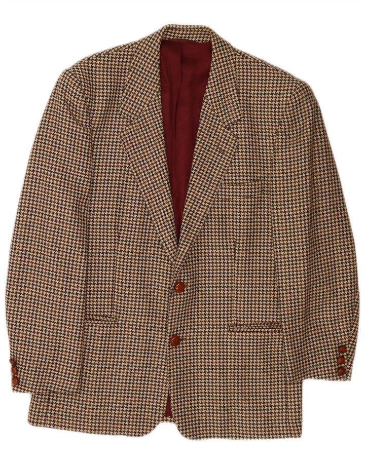Jaqueta blazer masculina Stefanel com 2 botões IT 48 acetato marrom houndstooth médio