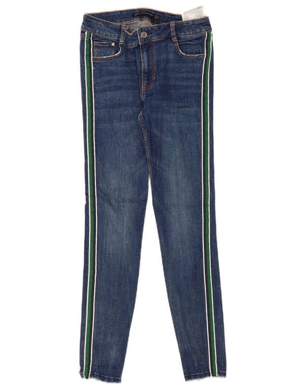 Женские джинсы скинни Zara EU 38, маленькие W28 L27, хлопок в синюю полоску