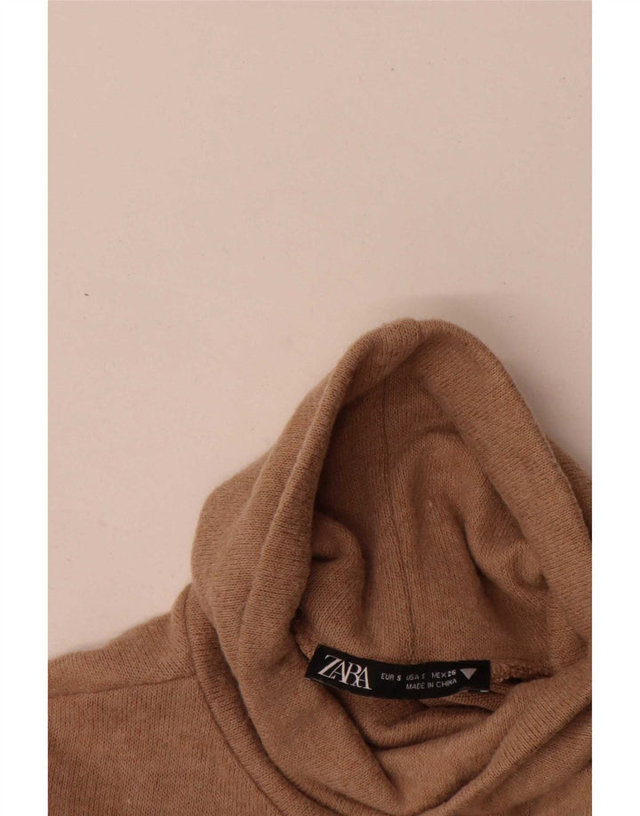 Zara Womens Roll Neck Jumper Dress UK 8 Small Brown Polyester