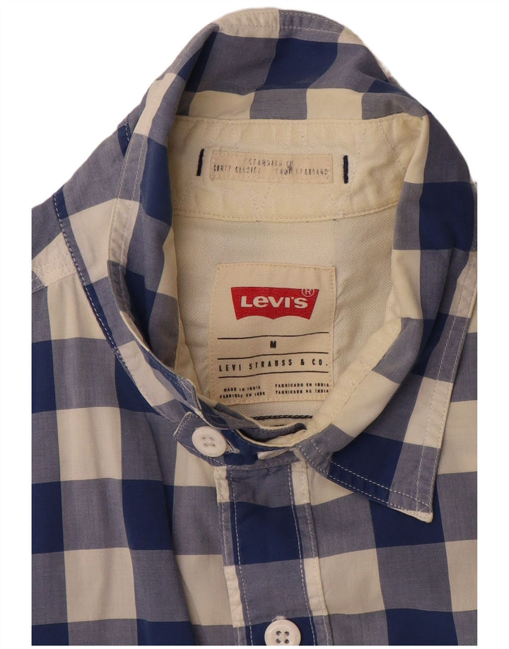 Levi's Mens Short Sleeve Standard Fit Shirt Medium Blue Gingham Cotton