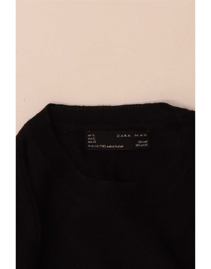 Zara Mens Crew Neck Jumper Sweater XL Black Wool