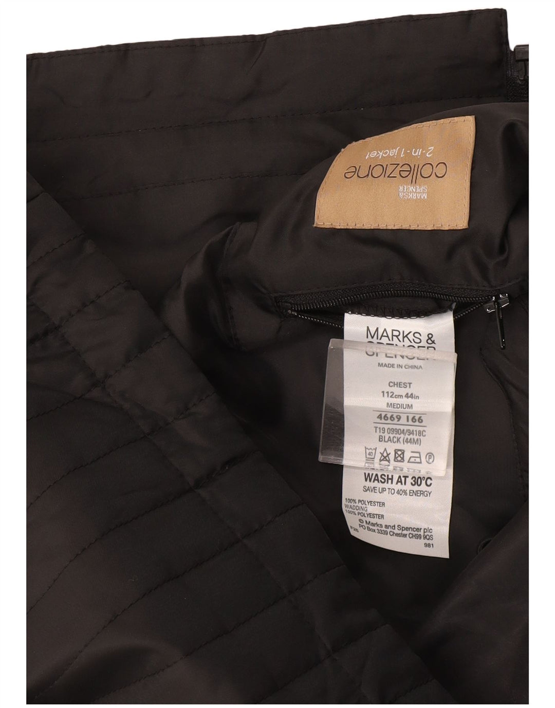 Gilet foderato da uomo Marks & Spencer UK 38 medio poliestere nero