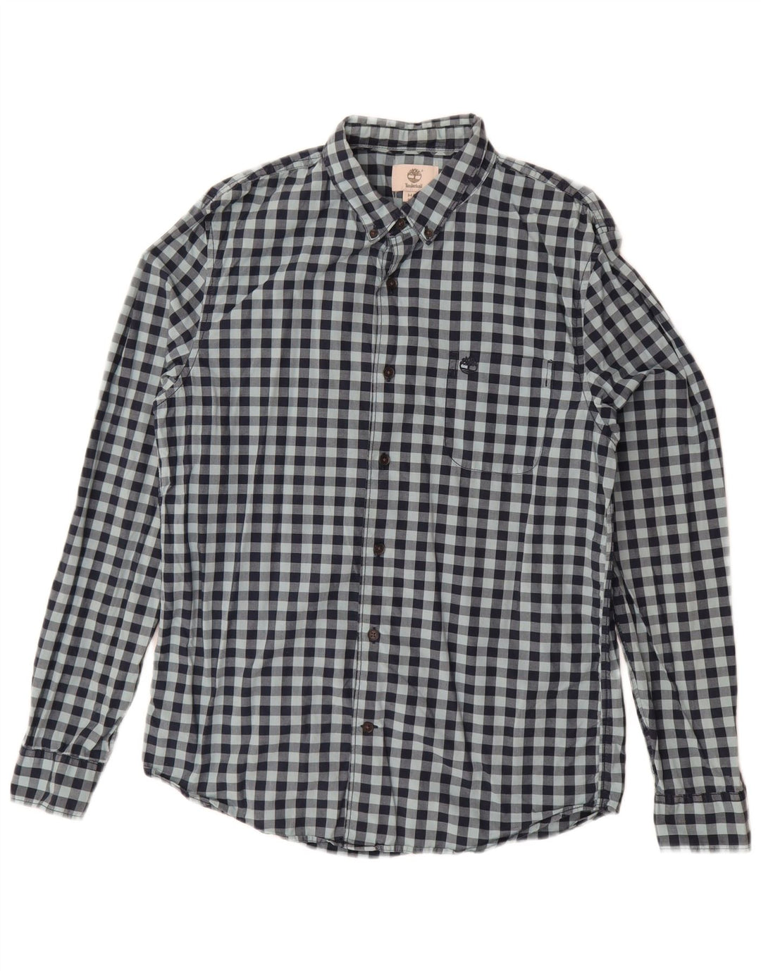 Timberland Mens Slim Fit Shirt Medium Navy Blue Gingham Cotton