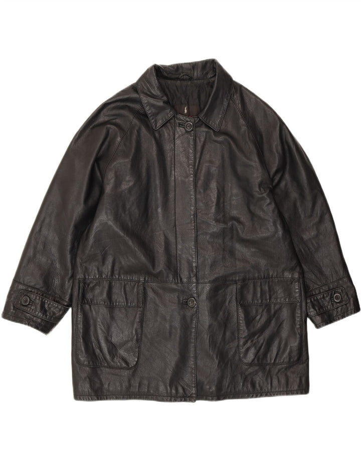 EFFEGI Womens Loose Fit Leather Jacket IT 48 XL Black Leather