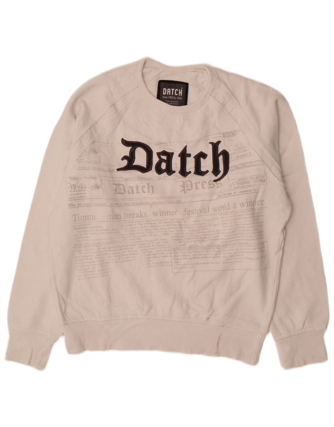 Datch Mens Graphic Sweatshirt Jumper Medium White Cotton