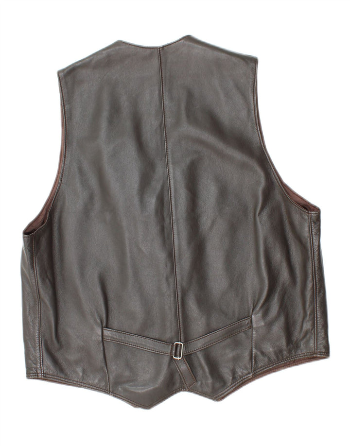 VINTAGE Mens Leather Waistcoat UK 38 Medium Grey