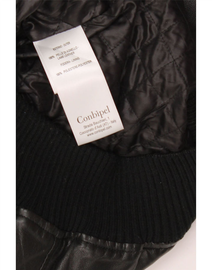 Conbipel Mens Bomber Leather Jacket IT 48 Medium Black Leather