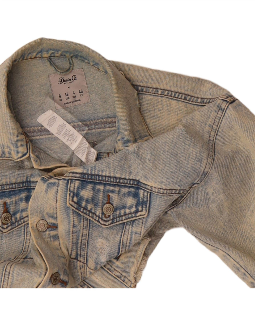 DENIM & CO Womens Oversized Distressed Denim Jacket UK 8 Small Blue Cotton Vintage Denim & Co and Second-Hand Denim & Co from Messina Hembry 