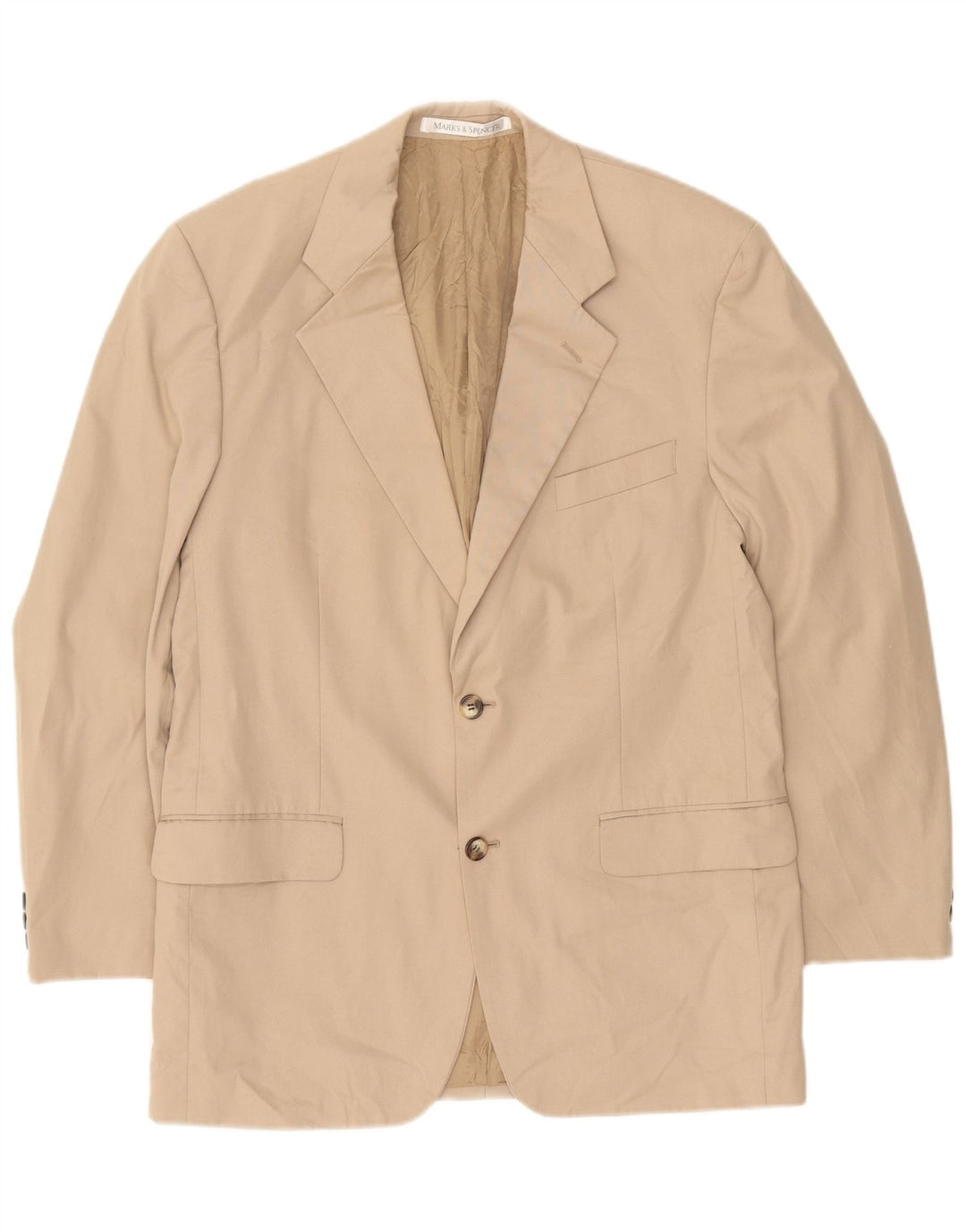 Marks & Spencer Mens 2 Button Blazer Jacket UK 40 Medium Beige Cotton